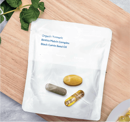 Organic turmeric, prebiotics, Black cumin seed oil 